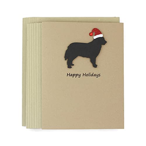 Bernese Mountain Dog Christmas Cards Pack of 10 | Handmade Black Berner Dog Holiday Notecards | Dog with Santa Hat