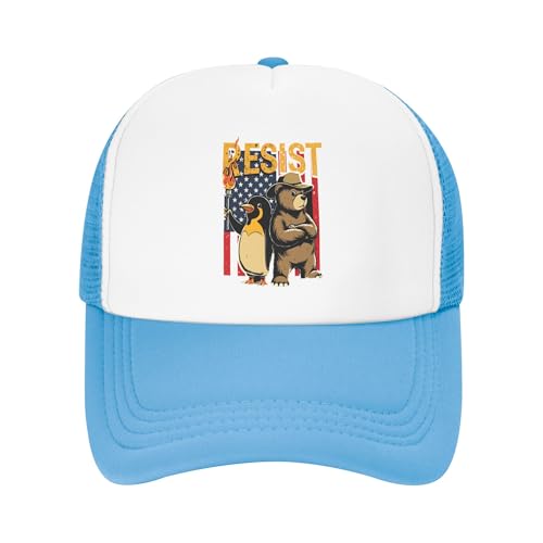 Vetrova FDT Resist Penguin Bear Trucker Hats I Stand with Penguin Hat Adjustable Mesh Back Baseball Cap for Kids