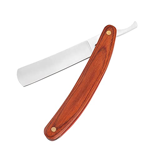 OXYEFEI Straight Edge Razor, Personalized Men's Wooden Straight Edge Razor Stainless Steel Straight Edge Blade Retro Wooden Handle, A Gift For Father For Haircut Razor (Red)