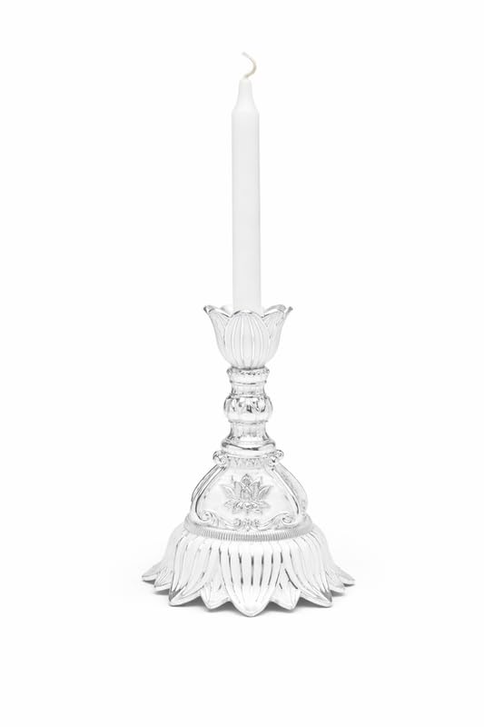 Dora Gifting Luxury Silver Candle Holders for Decoration with Enemal Coated Finish, Candlestick Holder,Candle Holders for Home Decoration, Taper Candle Holder for Center Table, (Pack of 2) -White 2
