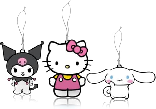 Hello Kitty Air Freshener | Cinnamoroll Kuromi & Kawaii Kitty Air Freshner | Car & Home Use | Strawberry Scented | 3-Pack | Officially Licensed