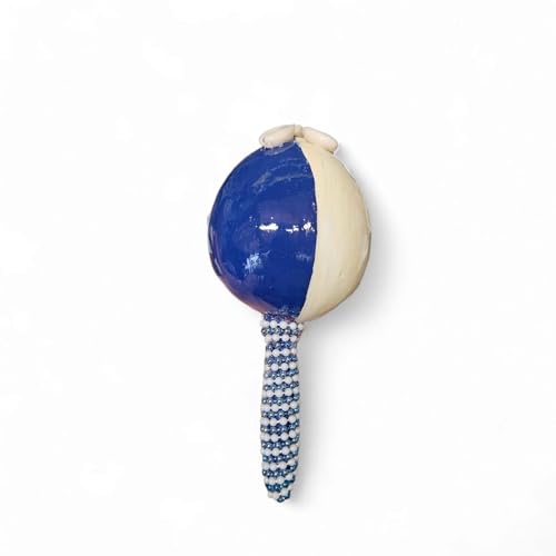 Yemaya Ritual Maraca – Handmade Shaker for Orisha, Santeria Ceremonies, and Spiritual Offerings – Blue & White Beaded Instrument