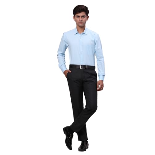 Image of Raymond Men's Slim Fit Mid Rise Solid Pattern Polyester Viscose Blend Flat Front Trouser