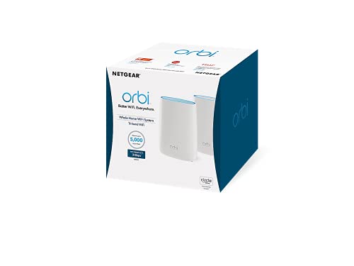 Image of Netgear Orbi High Performance AC3000 Tri-band Whole Home Mesh WiFi System with 3Gbps Speed (RBK50, 1 Router & 1 satellite Covers Upto 5000 sqft)1 WAN & 3 LAN for the Router|4 LAN for each Satellite