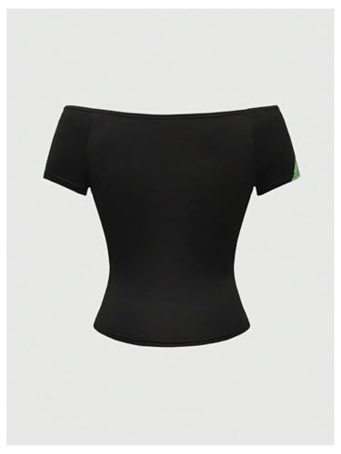 SOLY HUX Women's Goth T Shirts Emo Off The Shoulder Y2K Grunge Graphic Tees Short Sleeve Tight Fitted Crop Tops2