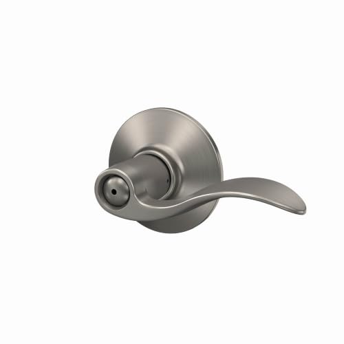 Image of SCHLAGE Accent Bed /Bath Privacy Door Handle with Lock, Satin Nickel | Interior bedroom or bathroom door lever with push button lock, Reversible, Easy install, Certified durability, Universal fit