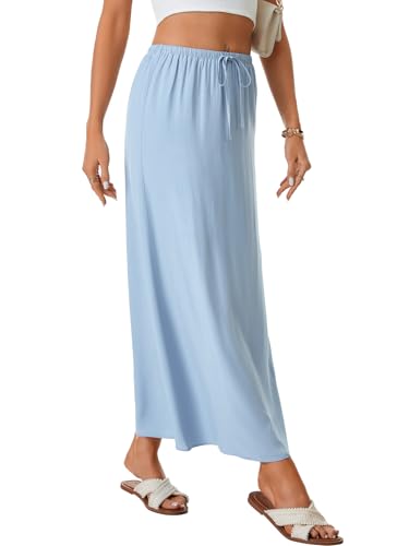 LYANER Women's Drawstring A Line Elastic High Waist Flowy Beach Vacation Long Skirt4