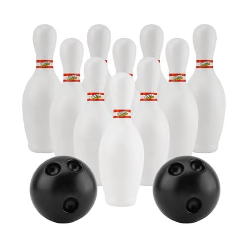 🎳【Realistico】：Il gioco sportivo da bowling presenta un design rotondo e ammaccato che imita fedelmente birilli e le palle da bowling, offrendo ai bambini un'esperienza di bowling mentre rotolano e abbattono i birilli.