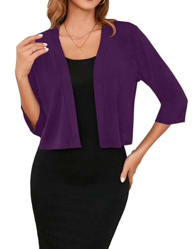 Image of Iandroiy Women's 3 /4 Sleeve Shrugs Lightweight Open Front Cropped Cardigan for Women