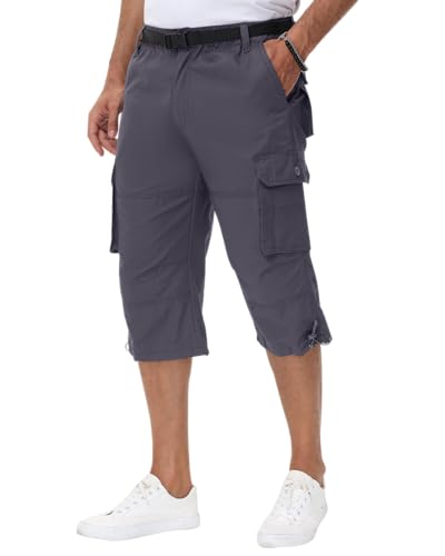 NANAMEEI Bermuda Long Homme Cargo Bermuda Cargo Hommes Short Homme Grande Taille Pantacourt Baggy Short Long Hommes Gris Foncé XXL