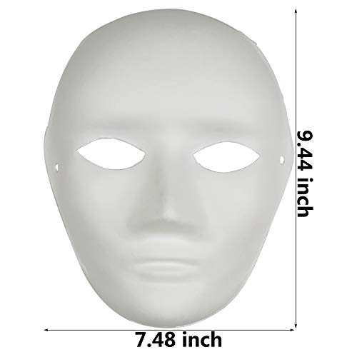 12PCS Paper Mache Art Mask White DIY Full Face Masks Blank Paintable Mask Costume for Mardi Gras Cosplay Masquerade Dance Party