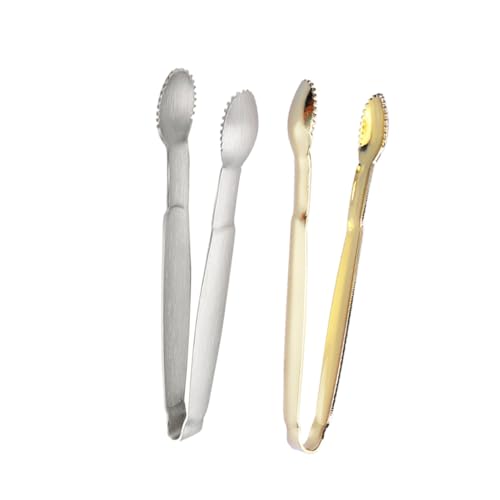ABOOFAN 2pcs Gold Plated Stainless Steel Sugar Tongs Ice Tongs Food Serving Clips for Parties Cafes and Home Use for Sugar Cubes Ice Appetizers More