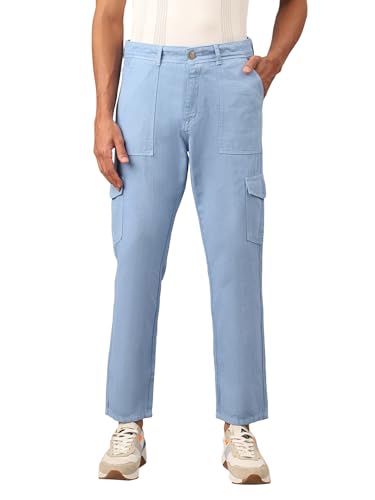 Image of AVANOVA Bell-Bottom Men Cargo Jeans II Men Cargo Pants II Denim Cargo for Men II Cotton Pant II Wide Legs II Flap Pockets II Cargo for Men (Jeans-119)