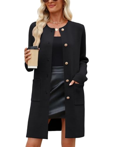 CiCiBird Women’s Fall Long Cardigan Sweater Crewneck Button Down Coat 2025 Coatigan Outerwear with Pocket