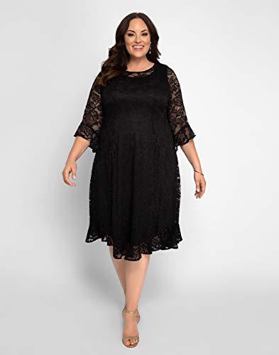 Kiyonna Women's Plus Size Livi Lace Dress, Formal White Wedding Dress Or Lace Midi Cocktail Dress For Women, Mother Of The Groom Or Bride, Wedding Guest, Flounce Sleeve And Scoop Neckline #TOP3