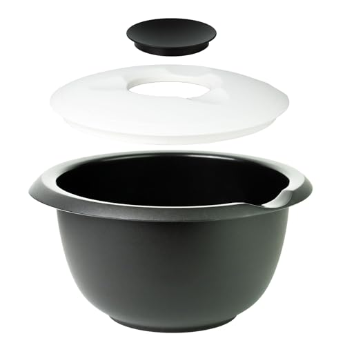 Thiru Bol para mezclar y hornear con tapa antisalpicaduras - Cuencos de Mezcla - Tazones Antideslizante y sin BPA - Fabricado en Alemania (negro, individual - 3,5 L)
