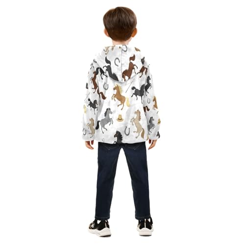 Horse Riding Pattern Toddler Fleece Jacket Girl Boys Hooded Fleece Jacket Coat Warm Outwear Zip-up 3-10T4