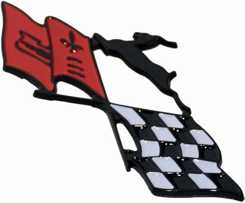 Image of 1Pc 1961 Impala Die Cast Rear Quarter Panel Emblem Crossed Flag 3D Badge Sticker KC4525 Replacement for Impala (Black /Red)