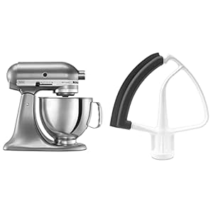 KitchenAid KSM150PSCU Artisan Series 5-Qt. Stand Mixer with Pouring Shield – Contour Silver and KitchenAid KFE5T Flex Edge Beater for Tilt-Head Stand Mixers Bundle