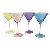 whatAmug Set of 4 Martini Glasses, Striped Coupe Glass Set with Long Stem, Classic Colorful Glasses for Cocktail, Margarita Gift For Christmas, Holiday, Wedding, Party or Gathering