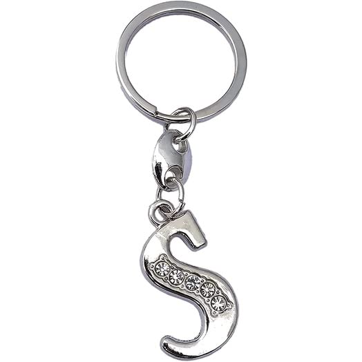 AK Store Alphabet Letter Metal Keychain with Crystal Stones, Boys Girls Men Women Gift Keyrings (Letter Italic S)