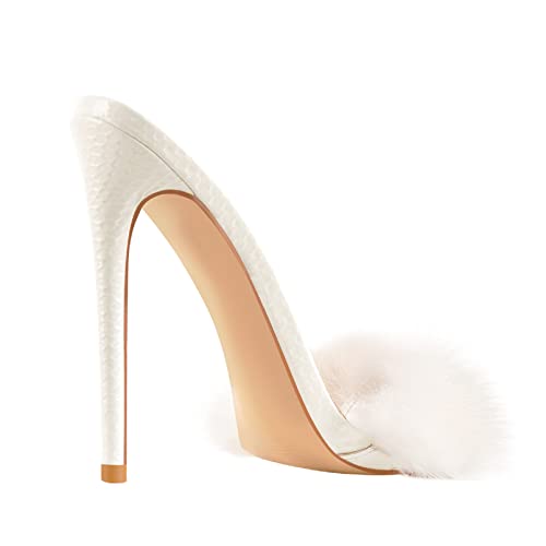 Richealnana Women's Fur Fuzzy Sexy High Heels for Women Stiletto High Heels Mules Sandals4