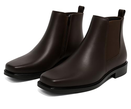 Image of Kraasa THE Ashford - Men's Stylish Vegan Leather Chelsea Boots with Side Zipper & Elastic Panel, Square Toe Ankle Boot (Tan /Black /Brown)