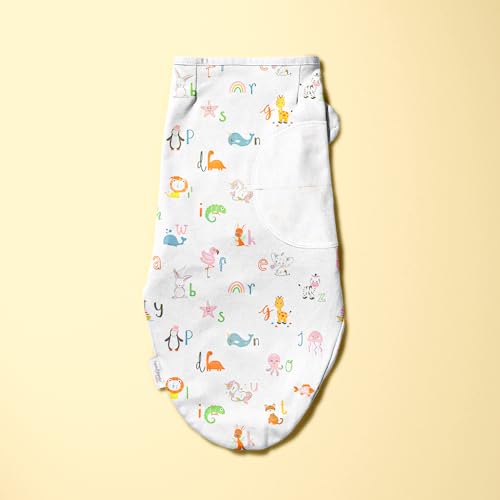 Image of haus & kinder EasyWrap Swaddle Wrap for New Born Baby | Adjustable Cotton Baby Blanket | Ultra Soft Breathable Baby Sleep Wrap for Infants 0-3 Months - Alphabet Print