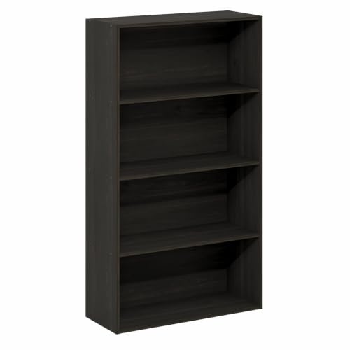 Image of Furinno Jaya Book Shelf, 4-Tier Book Shelf, Bookcase with Open Shelving, Standing Bookshelf, 9.5 x 23.6 x 41.9, for Organization and Storage, for Home Office, Living Room, Espresso
