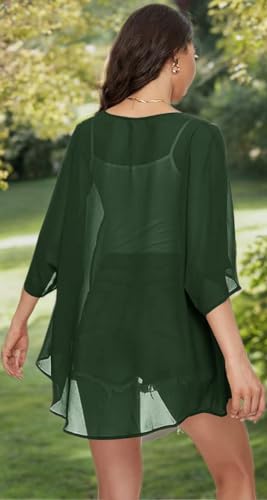 Image of Indian Trendy Women's Solid Puff Sleeve Kimono Cardigan Loose Cover Up Casual Blouse Top Chiffon