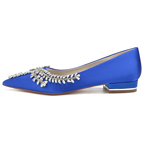 Women's Pointed Toe Ballet Flats, Satin Dress Shoes, Low Heel Pumps, 2.5cm Kitten Heel, Rhinestone Detail, Wedding & Party Footwear4