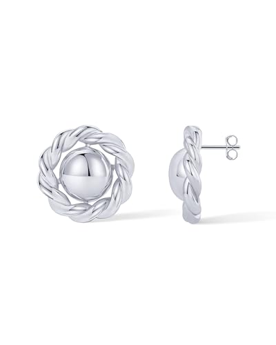 Image of PAVOI 14K Gold Plated Chunky Vintage Earrings for Women - Trendy Textured Ribbed Knot Geometric Triangle Rope Button Seashell Wing Dangle Drop Stud Earring