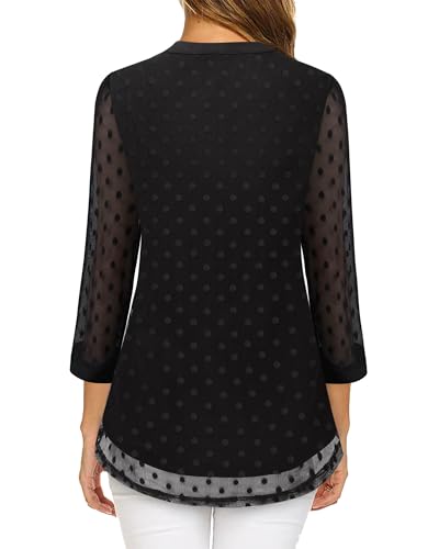 Image of Timeson Women's Short Sleeve V Neck Blouses Shirts Floral Double Layers Mesh Tunics Tops