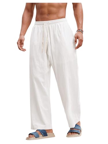 SOLY HUX Men's Drawstring Waist Casual Linen Pants Summer Beach Lounge Pants Trousers