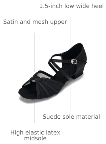 Image of Low Heel Ballroom Dance Shoes Women Latin Salsa Practice Dancing Shoes 1.5 Inch Heel ZB14