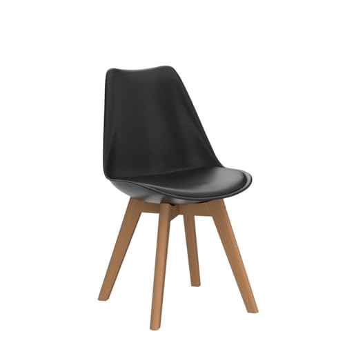 Image of Set of 4 Modern Style Mid Century Modern Dinning Room Cafe Hotel Office Wooden Legs Chair (Black Fully Wooden Legs)