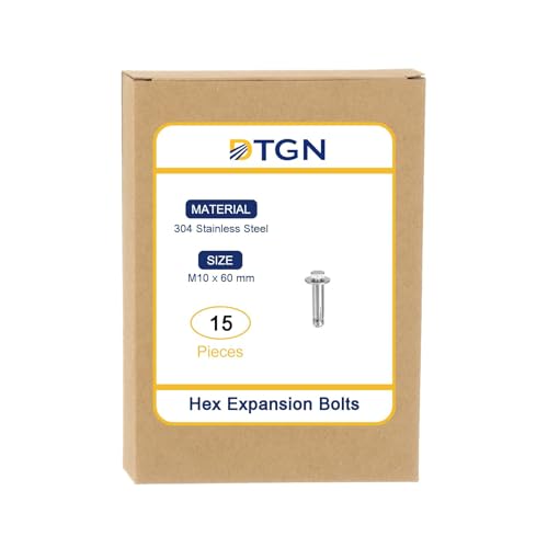 Image of DTGN M10 x 60 Hex Expansion Bolts - 15Pack - Good for Concrete Dry Brick Block Walls - 304 Stainless Steel - Silver