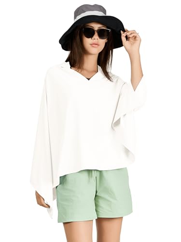 VENVSBEE UPF 50+ Hooded Sun Poncho for Women, Lightweight UV Beach Cover Up, Travel Swimsuit Wrap