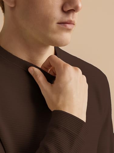 Image of Nobero Ottoman Texture Full Sleeve T-Shirt for Men | 240 GSM Regular fit Tshirt for Men | Casual Wear