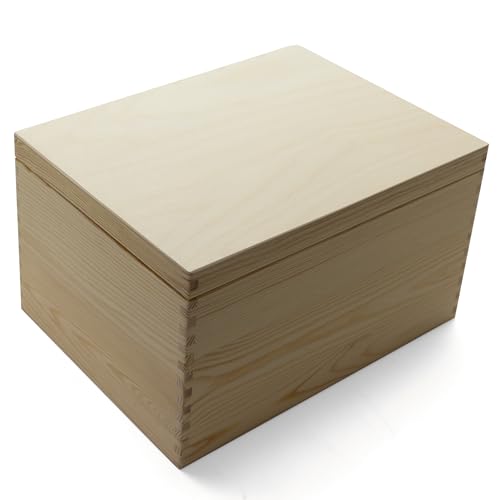 Holzfee Holzkiste mit Deckel/Kiste Holz groß 40x30x22 cm/Holzbox mit Deckelfixierung (ohne Griffe)