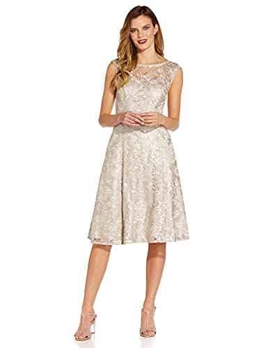 Image of Adrianna Papell Womens Embroidered Midi Cocktail Dress