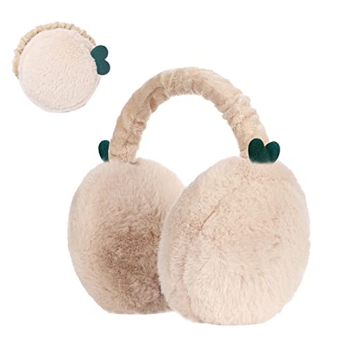 Frauen Ohrenschützer Einstellbare Kunstfell Ohrenschützer Winter Plüsch Ohrenschützer Faltbare warme winddichte Ohrwärmer für Frauen Mädchen Geburtstag Weihnachten Thanksgiving Geschenke (Beige) Cover