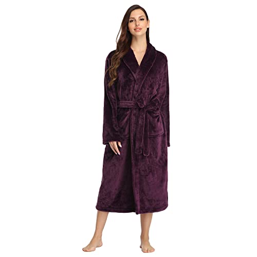 Image of RONGTAI Womens Bathrobe Ladies Fleece Plush Warm Long Robes Fleece Nightgown Sleepwear