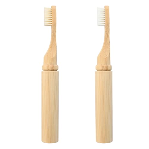 Godneei Cepillo de Dientes de Bambú para Viaje, Kit Cepillo de Dientes Viaje, Cepillo Dientes Bambú con Estuche, Mini Cepillo Dientes Portátil y Ecológico, Ideal para Viaje