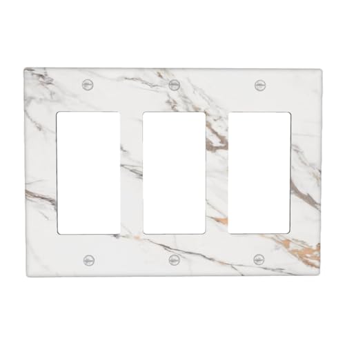 Decorative Outlet Covers Modern Grey Gold Marble Texure 3 Gang Outlet Cover Wall Plate Triple Rocker Light Switch Cover Plate Switch Plate Covers for Kitchen Bathroom Home Decor