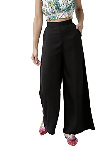 Image of Style Quotient Women Black Solid Flared Palazzos