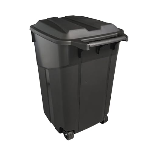 45 Gallon Large Trash Can with Attached Lid & Wheels Heavy Duty Wheeled Garbage Trash Can with Handle Heavy Duty Plastic Garbage Cans Click Lock Lid Design Perfect for Both Indoor Or Outdoor Use