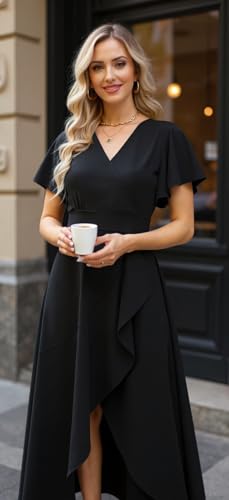 Image of BABYONLINE D.R.E.S.S. Formal Dresses for Women Cocktail Dress Split V Neck Wrap Ruffle Wedding Guest Dress 3089-XIN