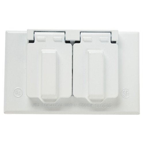 Legrand Pass & Seymour CA8WH Cast Weatherproof Outdoor Cover, 1 Gang, Duplex Receptacle Outlet Opening with Horizontal Self-Closing Lid, White (1 Count)