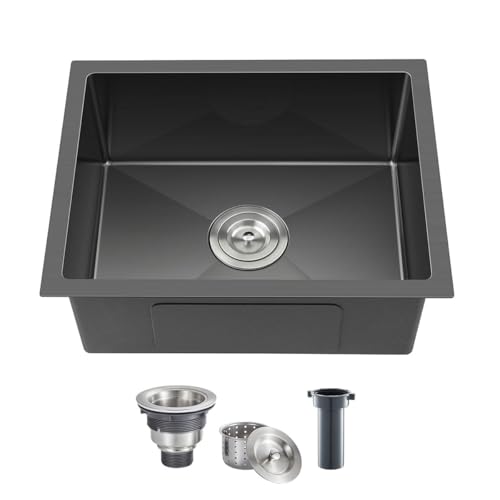TSIBOMU 24x18 Inch Undermount Kitchen Sink Nano Black,18 Gauge Stainless